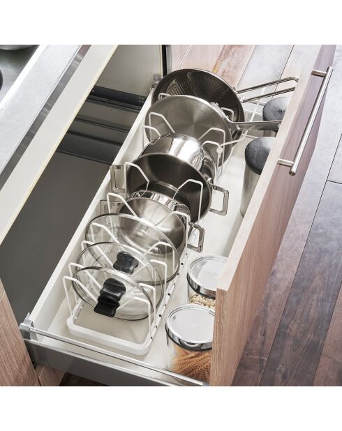 Rangement extensible pour couvercles & casseroles blanc - 45x20x17.5 cm