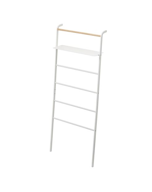 Opbergladder met 1 plank wit/hout - 66x25x160 cm