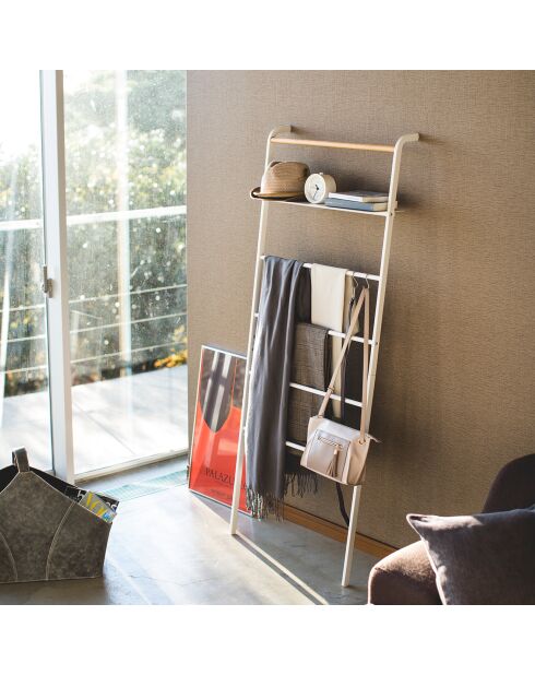 Opbergladder met 1 plank wit/hout - 66x25x160 cm