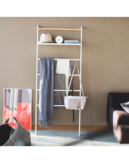 Échelle de rangement avec 1 étagère blanc/bois - 66x25x160 cm