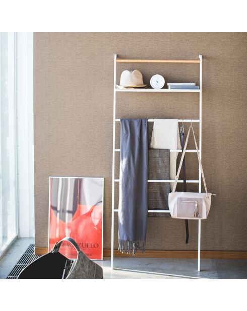 Échelle de rangement avec 1 étagère blanc/bois - 66x25x160 cm