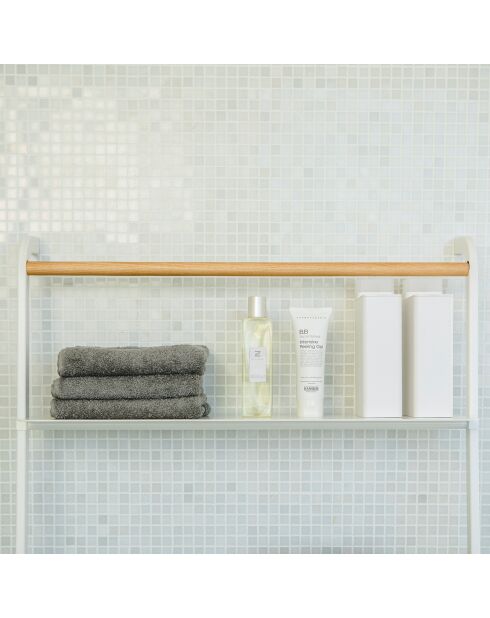 Échelle de rangement avec 1 étagère blanc/bois - 66x25x160 cm