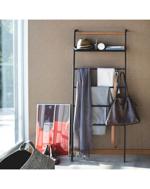 Opbergladder met 1 zwart/houten plank - 66x25x160 cm