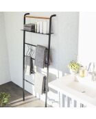 Échelle de rangement avec 1 étagère noir/bois - 66x25x160 cm