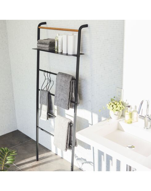 Échelle de rangement avec 1 étagère noir/bois - 66x25x160 cm