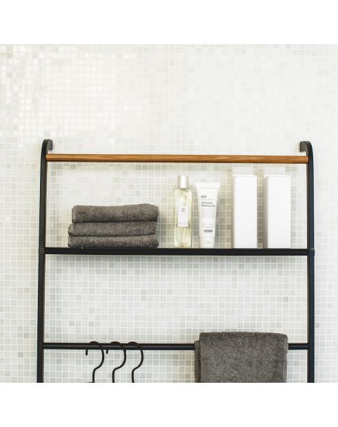 Échelle de rangement avec 1 étagère noir/bois - 66x25x160 cm