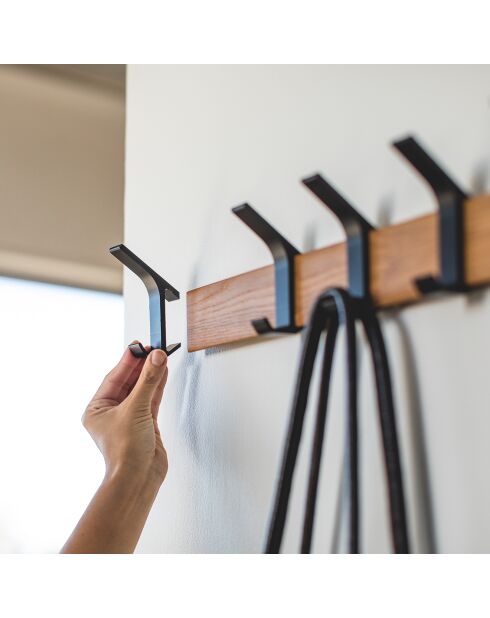 Porte-manteaux adaptable noir/bois - 50x6.5x10 cm