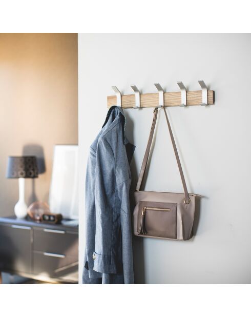 Porte-manteaux adaptable bois/acier - 50x6.5x10 cm