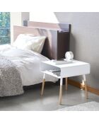 Table d'appoint chevet blanc/bois - 35x35x35 cm