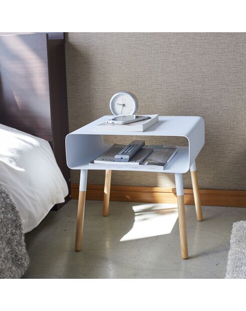 Table d'appoint chevet blanc/bois - 35x35x35 cm