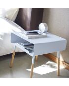 Table d'appoint chevet blanc/bois - 35x35x35 cm