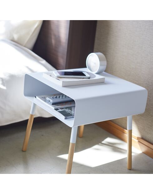Table d'appoint chevet blanc/bois - 35x35x35 cm