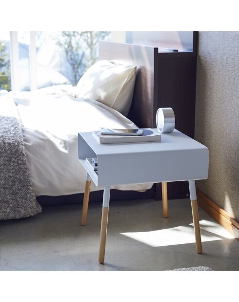 Table d'appoint chevet blanc/bois - 35x35x35 cm