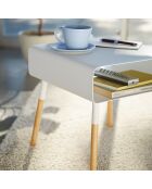 Table d'appoint chevet blanc/bois - 35x35x35 cm