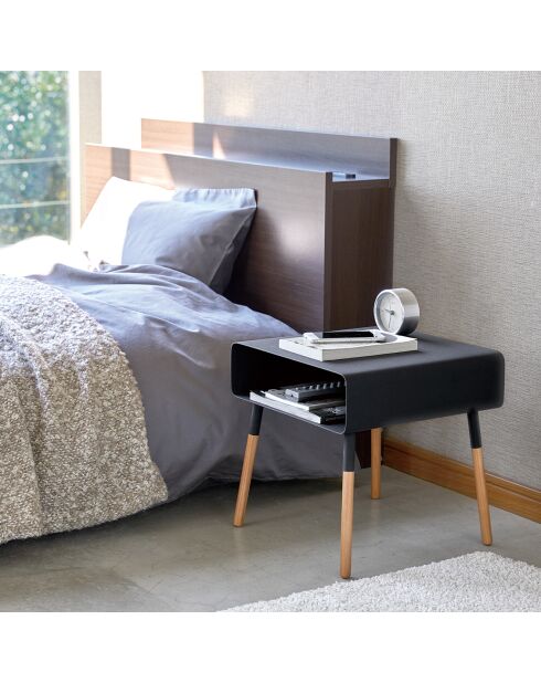 Table d'appoint chevet noir/bois - 35x35x35 cm