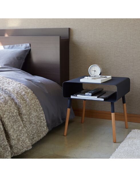 Table d'appoint chevet noir/bois - 35x35x35 cm