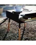 Table d'appoint chevet noir/bois - 35x35x35 cm