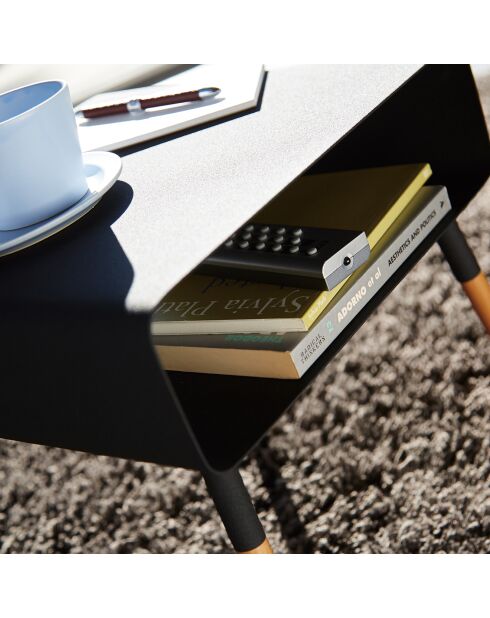 Table d'appoint chevet noir/bois - 35x35x35 cm
