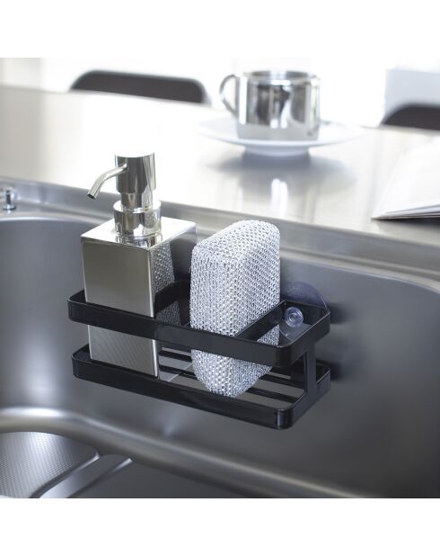 Porte-savon & éponge à ventouse noir - 18x8x6 cm