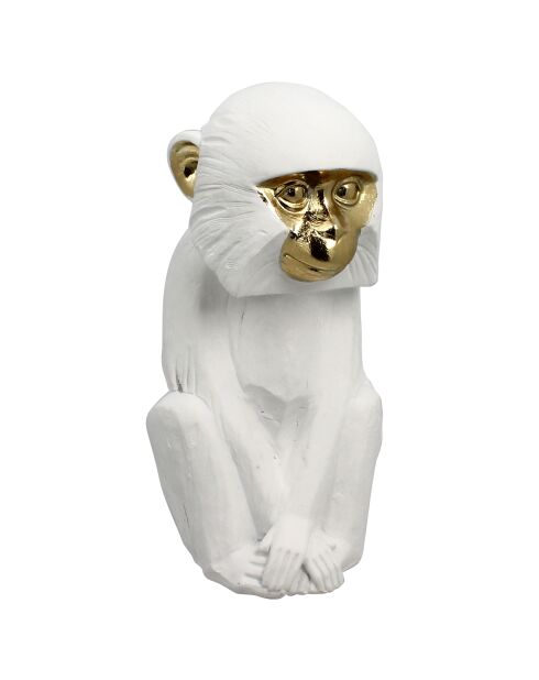 Figurine singe assis Yulu blanc/doré - 15x12x25 cm