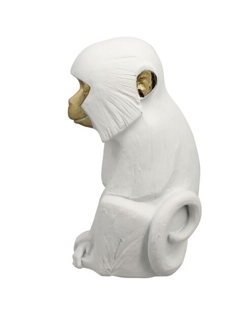 Figurine singe assis Yulu blanc/doré - 15x12x25 cm