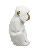 Figurine singe assis Yulu blanc/doré - 15x12x25 cm