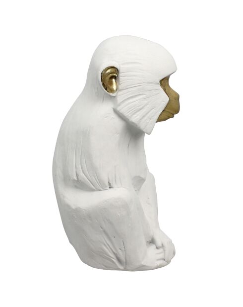 Figurine singe assis Yulu blanc/doré - 15x12x25 cm