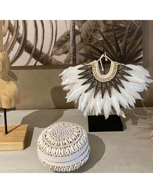 Scatola in bambù decorata con conchiglia Koloa bianca - D.16 cm