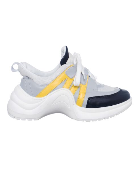 Sneakers en Cuir Bianca blanc/gris/noir/jaune - Talon 5 cm
