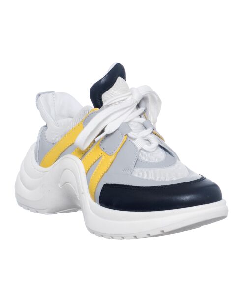Sneakers en Cuir Bianca blanc/gris/noir/jaune - Talon 5 cm
