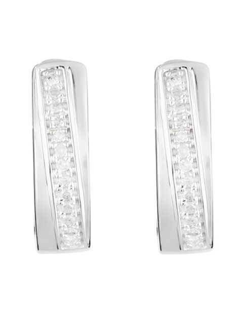 Boucles d'Oreilles Créoles Passion Or Blanc Diamants 0.08 ct