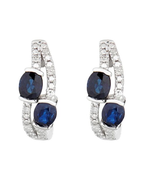 Boucles d'Oreilles Thalassa Diamants 0.06 ct & Saphirs 1 ct or blanc