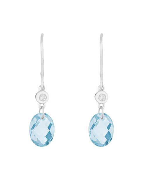 Boucles d'Oreilles Olivia Diamants 0.07 ct & Topazes Bleues 5.40 ct or blanc