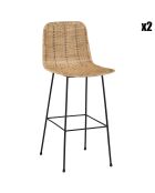 2 Chaises de bar Tara rotin naturel/noir - 43x54x100 cm