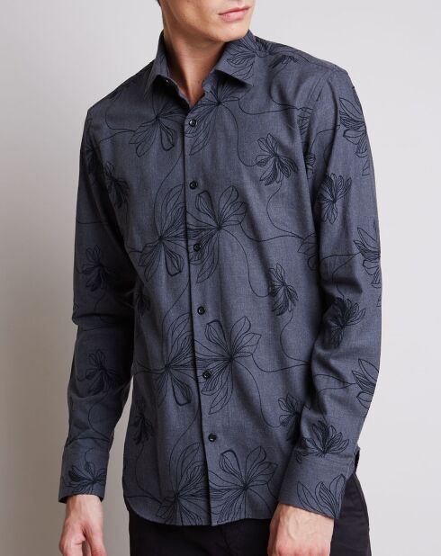 Camicia slim grigia ricamata