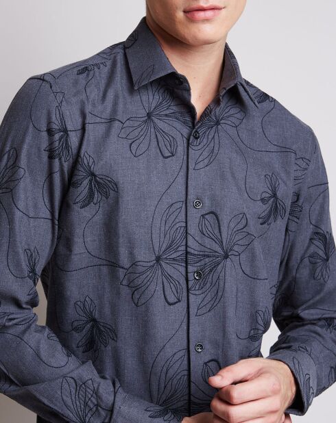 Camicia slim grigia ricamata