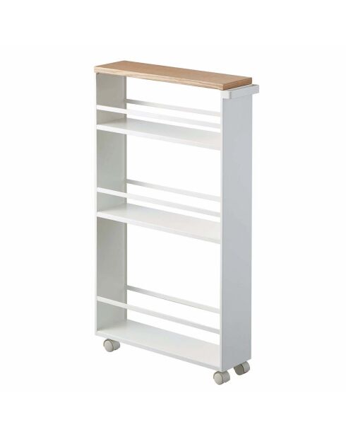 Étagère de rangement roulante blanc/bois - 13x47.5x80.5 cm