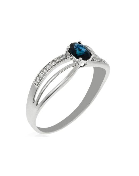Anillo René de oro blanco con diamantes de 0,07 quilates y zafiro de 0,50 quilates
