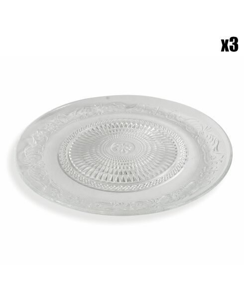 3 transparante imperiale glazen borden - D.29 cm