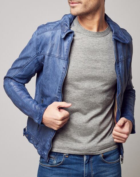 Blauwe leren bodyjas