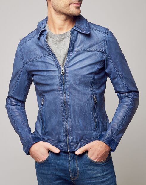 Blauwe leren bodyjas