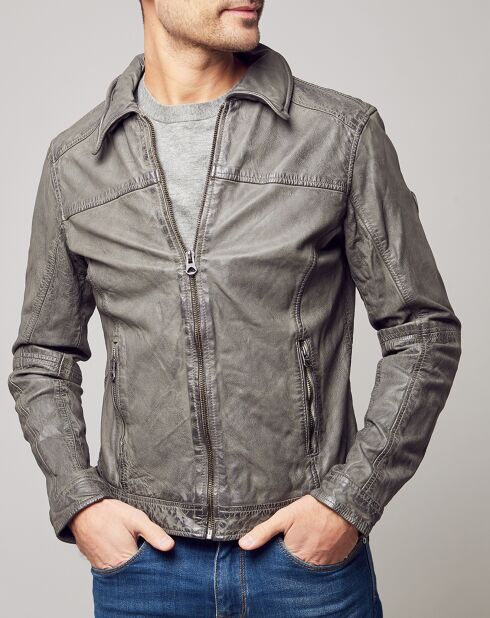 Grijze leren bodyjas