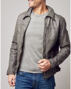 Grijze leren bodyjas