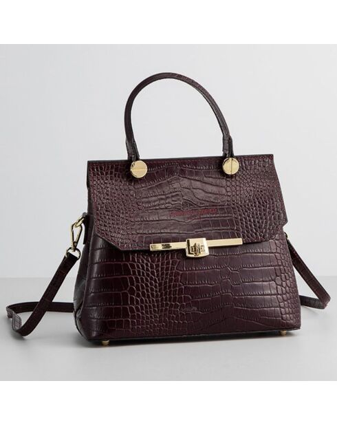 Sac à main en Cuir croco  Emy bordeaux - 27x19x12 cm