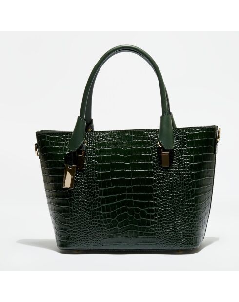 Sac cabas en Cuir croco Nico vert bouteille - 25x13x30 cm