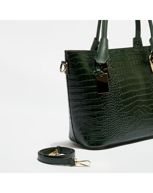 Sac cabas en Cuir croco Nico vert bouteille - 25x13x30 cm