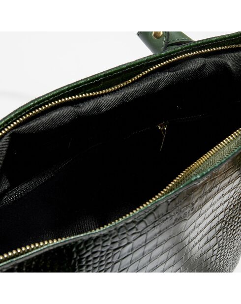 Sac cabas en Cuir croco Nico vert bouteille - 25x13x30 cm