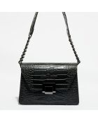 Bolso de hombro Lya de piel de cocodrilo negro - 22x14x10 cm