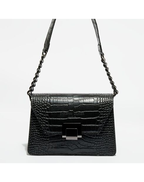 Bolso de hombro Lya de piel de cocodrilo negro - 22x14x10 cm