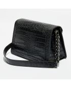 Bolso de hombro Lya de piel de cocodrilo negro - 22x14x10 cm